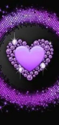 Add some sparkle to your phone with this breathtaking live wallpaper! Featuring a vibrant purple heart encircled by glistening diamonds set against a sleek black background, the digital artistry captures the essence of glamour