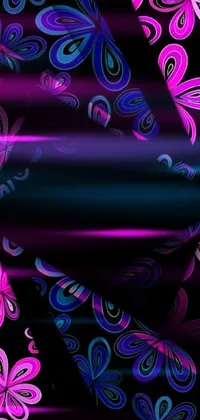 This live wallpaper for your mobile device features an eye-catching tie in abstract illusionistic design with bursts of pink and purple, complemented perfectly by the black background