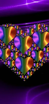 This lively phone live wallpaper features a vibrant heart-shaped design with multiple smaller hearts in shades of deep purple and orange
