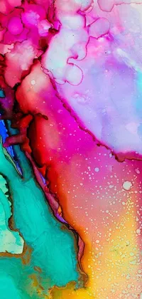 This phone live wallpaper features a colorful abstract painting made using alcohol ink on parchment