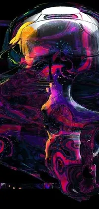 The phone live wallpaper features a colorful close-up of a skull inspired by digital art and sci-fi