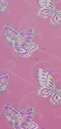 This live wallpaper features a gorgeous pattern of butterflies on a beautiful pastel pink background