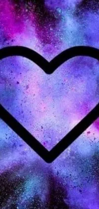 Introducing the Black Galaxy Heart Live Wallpaper - a stunning design with a black heart on a purple and blue galaxy background