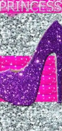 Elevate your phone's style with this vibrant live wallpaper featuring a purple high heeled shoe with a tia tia tia pattern tapping across the screen
