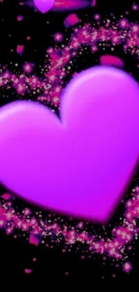This phone Live Wallpaper features a stunning purple heart bordered by pink hearts set against a sleek black background