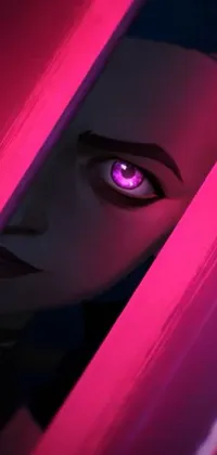 Looking for a dynamic and eye-catching phone live wallpaper? Look no further than this sleek cyberpunk design! Featuring a mysterious figure in a sci-fi doorway with glowing magenta eyes, this wallpaper is sure to turn heads