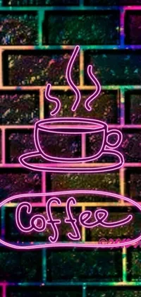 This live wallpaper features a neon sign with a coffee cup, adding an urban touch to your phone
