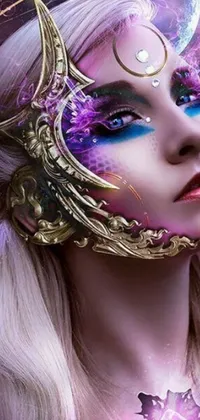This phone live wallpaper displays a close-up of a woman wearing a crown in a cyberpunk-based artwork