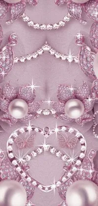 This phone live wallpaper features a beautiful digital art image of Christmas ornaments on a pink background