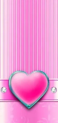 This phone live wallpaper showcases a charming pink and striped background with a beautiful jeweled heart at its center