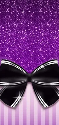 This live wallpaper features a beautiful Purple and Black Striped Background with a stylish Bow