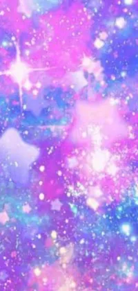 Bring a touch of magic to your phone with this incredible live wallpaper! Featuring a stunning purple and blue background adorned with twinkling stars, this wallpaper is sure to make your phone stand out