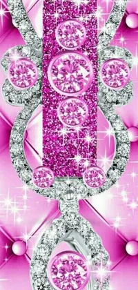 This phone live wallpaper showcases a beautiful diamond necklace situated on a bright pink background, bringing digital art to life