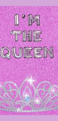 "Get the ultimate pink and glamorous phone wallpaper! Featuring a bold 'I'm the Queen' text on a cozy pink towel, this design also includes a trendy album cover, glittery background, and cute emojis of lips, dresses, shoes, and cosmetics