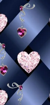 This live wallpaper features an intricate design of pink hearts set against a textured blue and black background