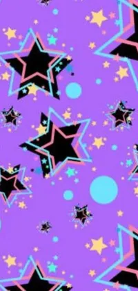 This live wallpaper adds a pop of color to your phone screen! Featuring a purple background and stars in various shades of pink, blue, and purple, this animated wallpaper is inspired by Tumblr and pop art