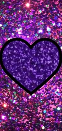 This phone live wallpaper features a charming purple heart nestled against a striking purple glitter background