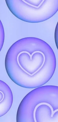 Introducing a stunning digital wallpaper for your phone! This beautiful design features a bunch of purple circles with hearts, blue balls with keyholes, and iridescent, bubbly patterns