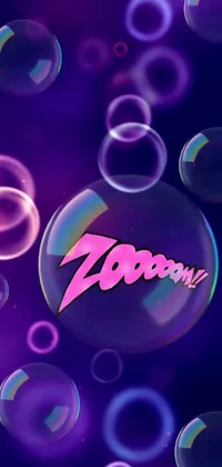 This phone wallpaper features a captivating bubble design with the word "zoom"