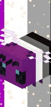 This live wallpaper features a purple pixel art bull's head with black wings against a purple and white background that glows in the dark
