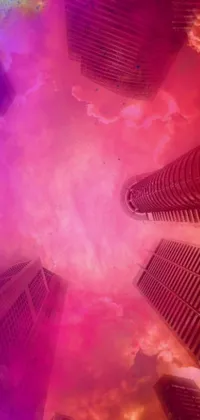 This stunning phone live wallpaper features a surreal and imaginative cityscape filled with majestic skyscrapers and intricate digital artwork