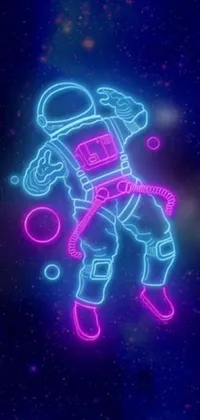This vibrant phone wallpaper showcases a neon astronaut floating in mid-air
