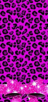 This live phone wallpaper features a bold pink leopard print with sparkles, graffiti, purple fur, and hot pink accents