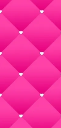 This phone live wallpaper features a pink, quilted background with white heart accents