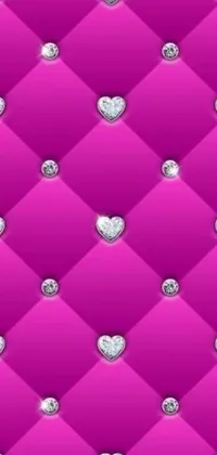 This phone live wallpaper features a luxurious purple background adorned with hearts and diamonds, softly tufted to add texture and depth
