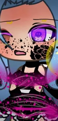 This animated live wallpaper for your phone showcases a stunning digital art design of a chibi monster girl with blue hair