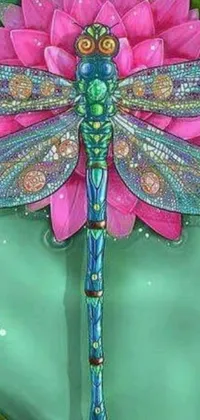 The Dragonfly Pink Flower Live Wallpaper is a stunningly conceptualized psychedelic art phone background