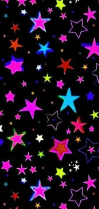 This live wallpaper showcases colorful stars on a black background using digital art