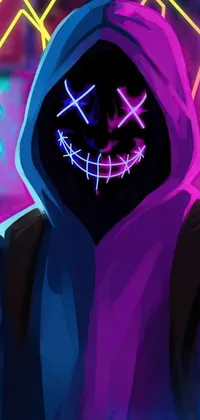 This phone live wallpaper showcases an intriguing digital art featuring a mysterious hooded character