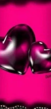 Decorate your smartphone screen with a charming live wallpaper featuring two shiny hearts on a smooth fuschia-colored background