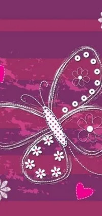 This phone live wallpaper features a delightful butterfly fluttering amidst delicate flowers and hearts on a pink background for a happy and charming touch