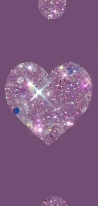 This phone live wallpaper features a stunning display of glitter hearts against a rich purple background, inspired by vibrant gemstones