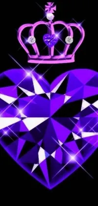 Enhance your phone's outlook with a magnificent digital wallpaper of a purple heart with a crown on top