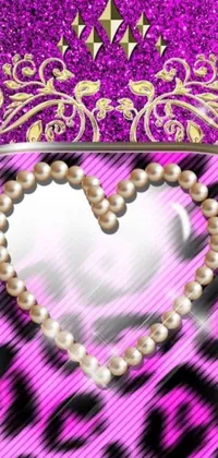 This live wallpaper features an artistic close-up of a cell phone adorned with a regal crown, jewelry pearls, and pink tigers