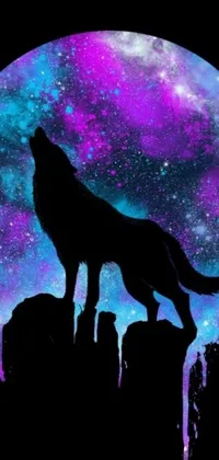 This phone live wallpaper features a stunning digital art of a wolf in front of a full moon, making it perfect for fans of furry art, celestial themes, and digital designs