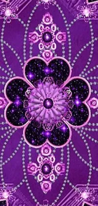 This mobile live wallpaper features a stunning digital rendering of a purple and black flower surrounded by multiple purple halos