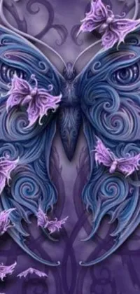 This animated phone wallpaper shows a beautiful butterfly on a purple background