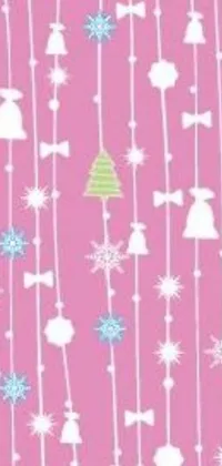 This lovely live wallpaper features a pretty pastel pink background adorned with festive Christmas trees and delicate snowflakes