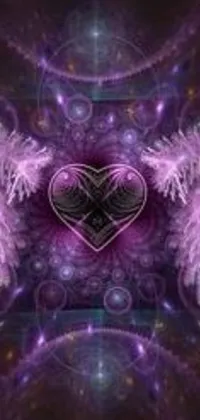 This mobile live wallpaper features a beautifully designed heart with graceful wings on a dark, mysterious background