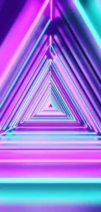 Experience a stunning live wallpaper for your Android phone, featuring a triangle-shaped tunnel suffused with vibrant purple and blue lights