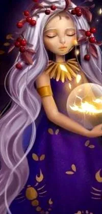 Enhance your phone's look with this stunning live wallpaper! A purple attired woman stylishly holding a pumpkin commands attention
