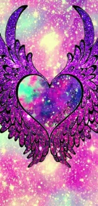 Transform your phone screen with this stunning live wallpaper! Featuring a beautifully designed heart adorned with wings, set against a captivating galaxy background, this digital artwork is sure to make your phone shine