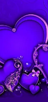 This phone live wallpaper boasts a beautiful and romantic display of purple hearts against a deep purple background