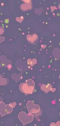 This live phone wallpaper showcases a beautiful and romantic setting with numerous hearts scattered across a purple background