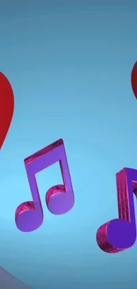 This live wallpaper depicts a heart-shaped balloon with swirling musical notes in various sizes