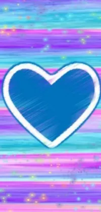 This phone live wallpaper features a lively blue heart on a cheerful background of purples and blues